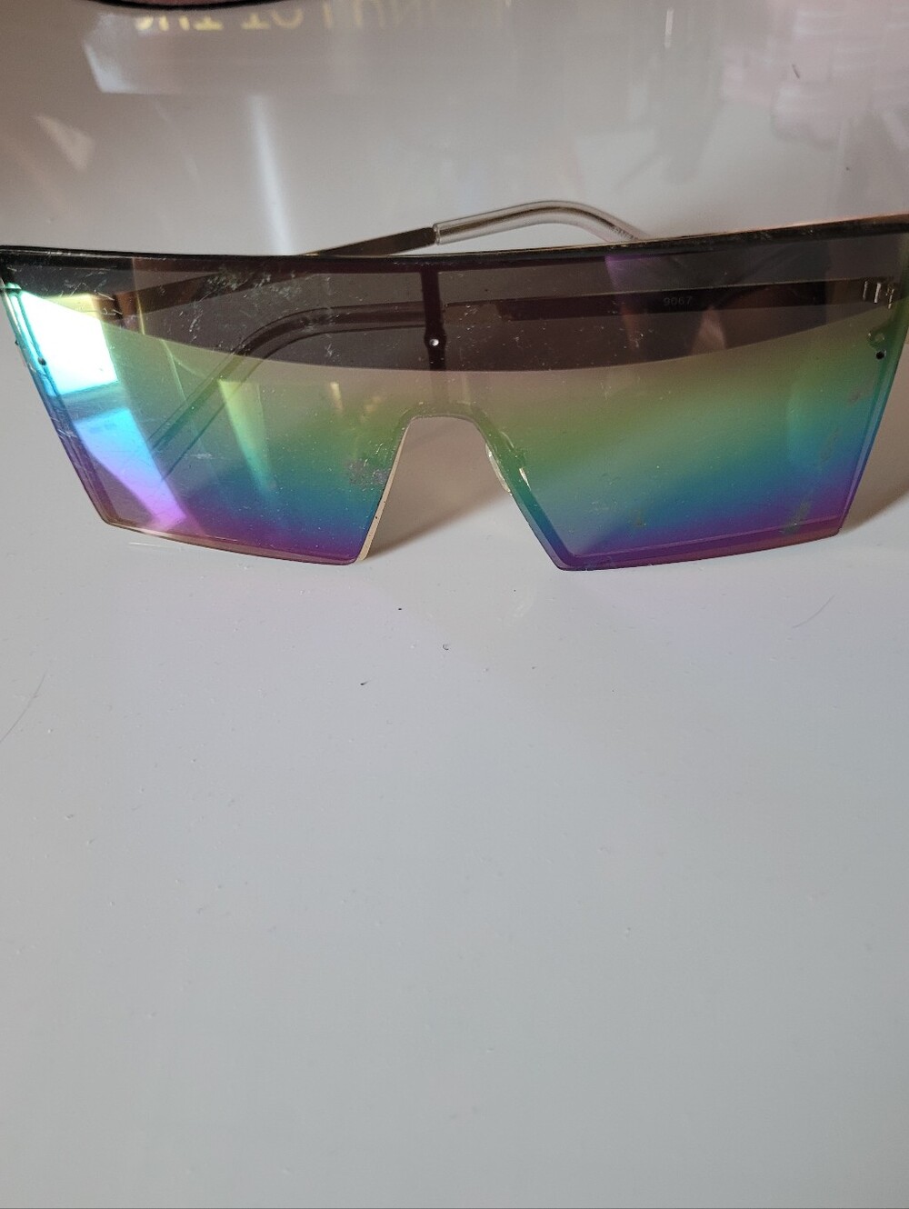 Futuristic Shield Sunglasses - Iridescent Rainbow Lens